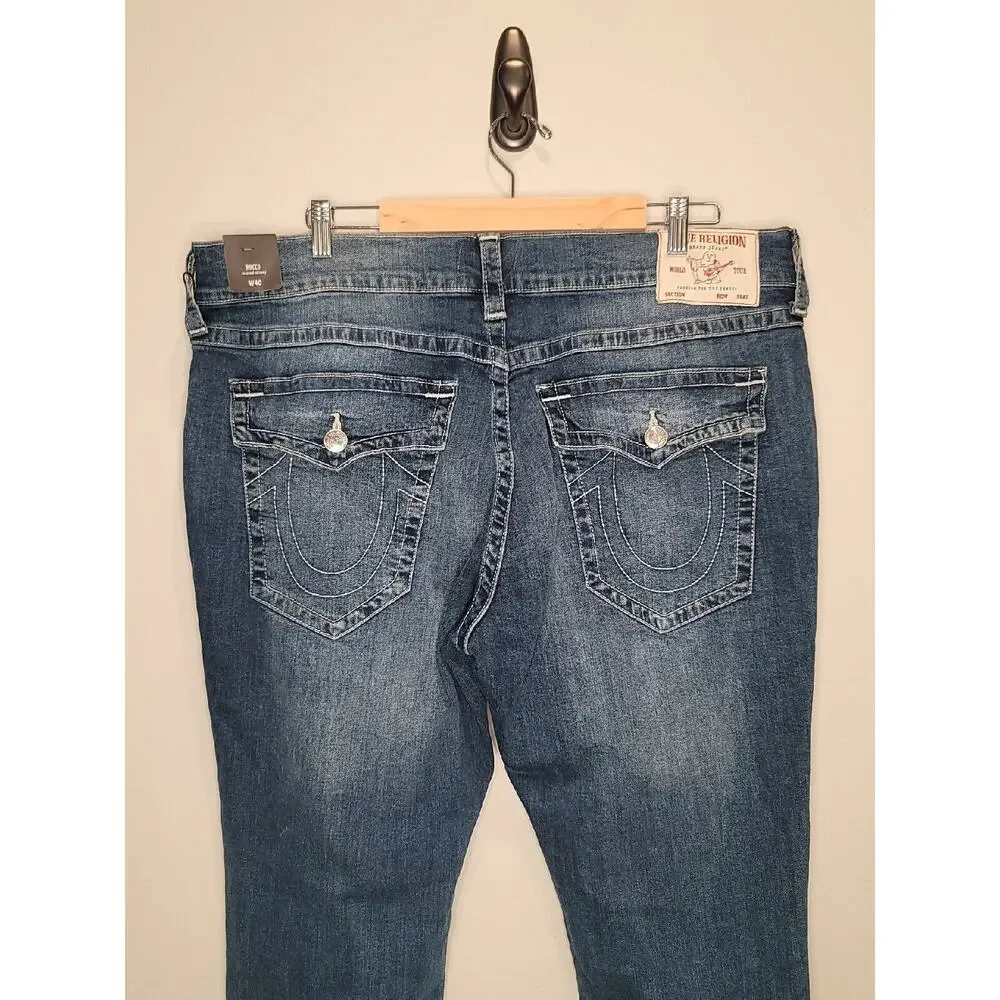 True Religion Men's Blue‎ Rocco Dark Wash Relaxed Skinny Flap Jeans Size 40x33
